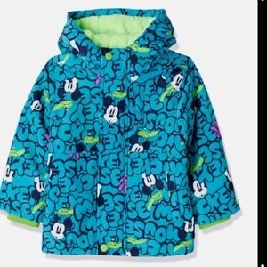 New Kids 4T Disney Jacket Mickey Mouse Teal & Green Lined Zip Pockets Hood Cuffs